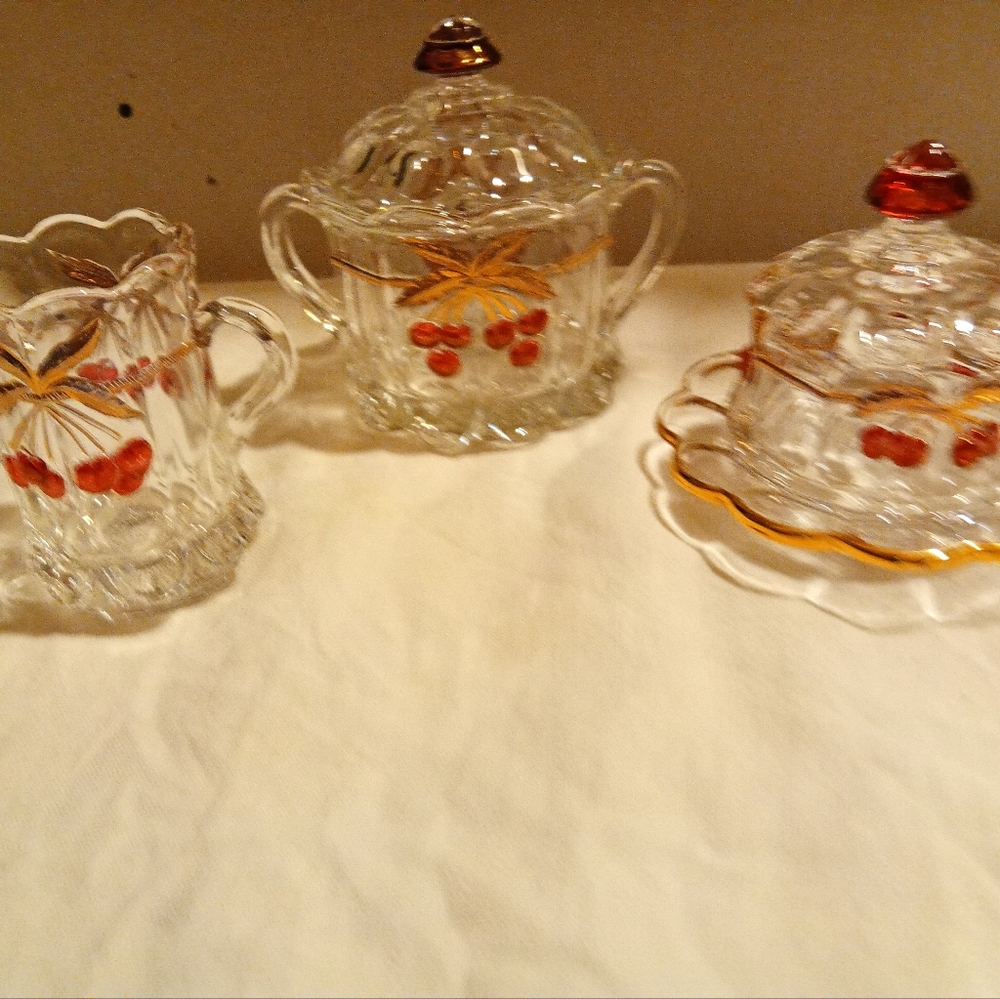 Vintage Mosser (Ohio) Cherry Thumbprint Children's Dining Accessories